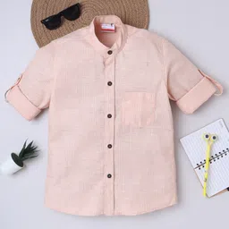 BAATCHEET Cotton Woven Full Sleeves Checked Shirt - Peach-picture-35