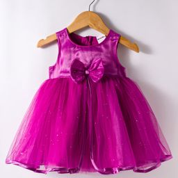kookie kids india Kookie Kids Woven Sleeveless Shimmer Net Party Dress With Bow Applique - Purple-picture-39