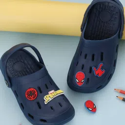 Yellow Bee Marvel Solid Perforated Clogs With Avengers Featuring Spiderman Charms - Navy Blue-picture-13