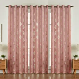 GEET CREATIONS Pink Set of 3 Floral Room Darkening Door Curtain-picture-17