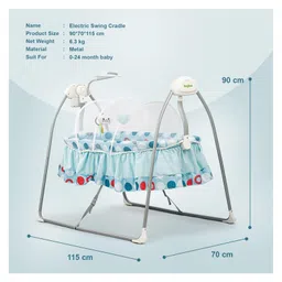 BAYBEE Wanda Automatic Electric Swing Cradle for Baby with Mosquito Net Remote Toy Bar & Music Baby Swing Cradle Crib Jhula for Baby - Blue image 3