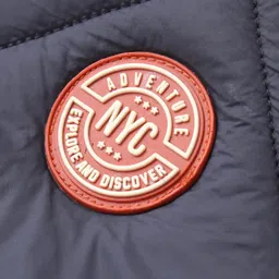 Pine Kids Woven Full Sleeves Front Open Padded Hooded Jacket with Solid Colour & Patch Detailing - Dark Grey image 3