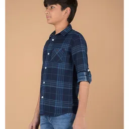 CRIMSOUNE CLUB 100% Cotton Full Sleeves Checked Shirt - Navy Blue image 4