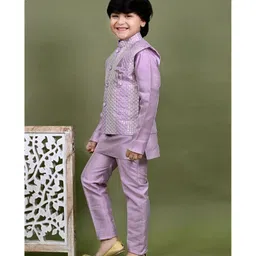 BT DEZINES Cotton Silk Full Sleeves Solid Kurta Pyjama With Threadwork Embroidered Sequins Embellished Jacket Set - Lilac image 4