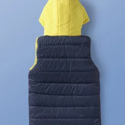 Pine Kids Woven Sleeveless Padded Hooded Jacket With Color Block Design - Navy Blue & Yellow image 3