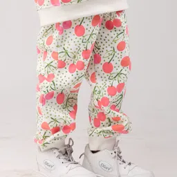 Anthrilo Fleece Knit Cherry Printed Joggers - Off White image 4