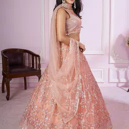 ODETTE Embroidered Sequinned Semi-Stitched Lehenga & Unstitched Blouse With Dupatta image 4