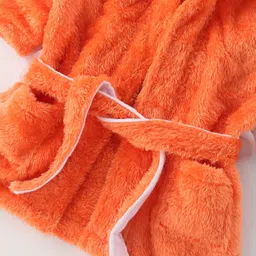 Babyhug Velour Cotton Knit Full Sleeves Hooded Bath Robe With Ear Flaps- Orange image 4