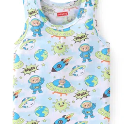 Babyhug 100% Cotton Sleeveless Sando Astronaut Print Pack Of 3 - Green & Blue image 4