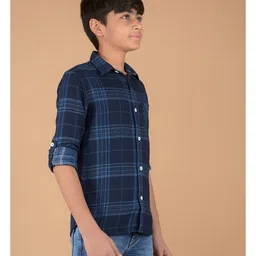 CRIMSOUNE CLUB 100% Cotton Full Sleeves Checked Shirt - Navy Blue image 5