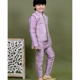 BT DEZINES Cotton Silk Full Sleeves Solid Kurta Pyjama With Threadwork Embroidered Sequins Embellished Jacket Set - Lilac image 5
