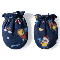 Babyhug 100% Cotton Knit Mittens & Booties with Sports Theme Print - Navy Blue image 4