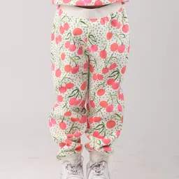 Anthrilo Fleece Knit Cherry Printed Joggers - Off White image 5