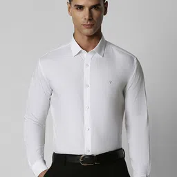 van heusen V Dot Men White Slim Fit Solid Casual Shirt image 1