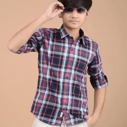 Crimsoune Club Boys Red & Blue Cotton Checks Full Sleeves Shirt-image-81