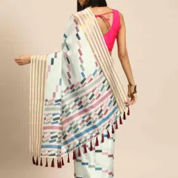 Silk Land Multi Silk Blend Block Print Saree With Unstiched Blouse image 2