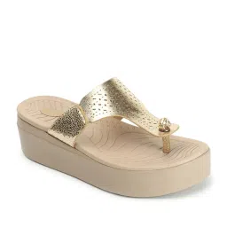 Elle Women's Gold T-Strap Sandals image 2