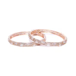 Priyaasi Set Of 2 Rose Gold-Plated American Diamond Studded Geometric Patterned Bangles image 2