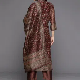 Varanga Brown Printed Kurta Pant Set With Dupatta image 2