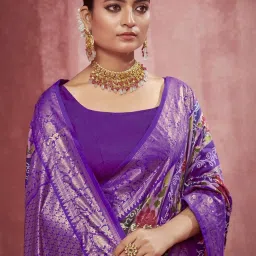 Satrani Purple Silk Woven Saree With Unstitched Blouse image 2