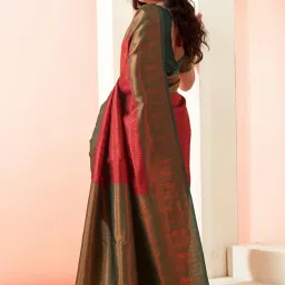 Satrani Maroon & Green Woven Saree With Unstitched Blouse image 2