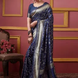 Satrani Navy Woven Saree With Unstitched Blouse image 2