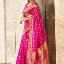 Satrani Pink Woven Saree With Unstitched Blouse image 2