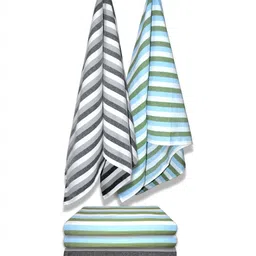 Athom Living 6-Pcs Green & Grey Striped 210 GSM Bath Towel image 3