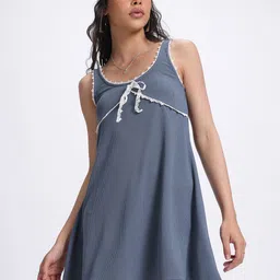 glitchez Lace Elegance Ribbed Scoop Neck Mini Empire Dress-picture-39