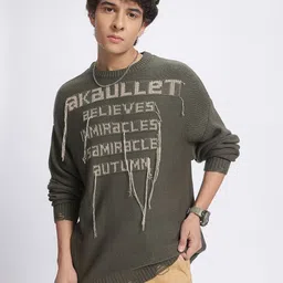 glitchez Retro Rave Typography Distressed Detail Knitted Pullover image 3