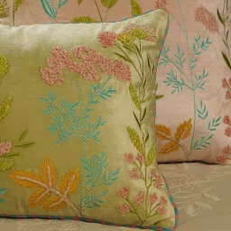 Pure Home and Living Green Velvet Embroidered Rectangle Cushion image 2