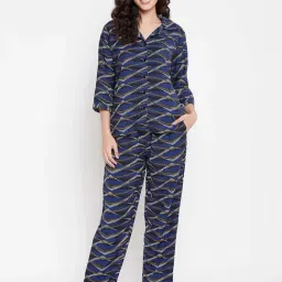 Clovia Blue Printed Shirt With Pyjamas-picture-17