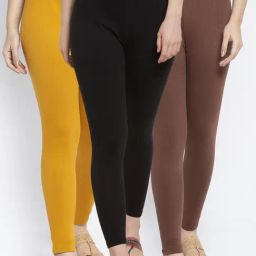Gracit Black & Brown Mid Rise Leggings - Pack Of 3-picture-2