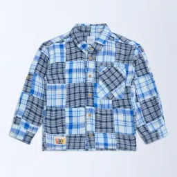 HOP Kids by Westside Blue Checks Pattern Cotton Shirt-image-83