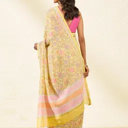 Taneira Yellow Printed Saree With Unstiched Blouse image 2