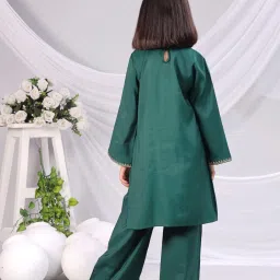 Misbis Girls C Green Comfort Fit Embroidered Kurta Set image 2