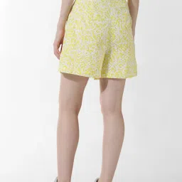 Only Yellow and White Cotton Self Design High rise Shorts image 2