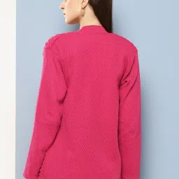 Aarika Pink Woolen Solid Long Sleeves Cardigan image 2