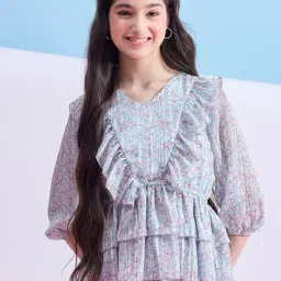 StyloBug Girls Blue Hip Length Printed Top-image-88