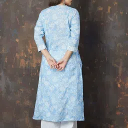 Melange By Lifestyle Blue Cotton Regular Fit Floral Print Kurtas image 2