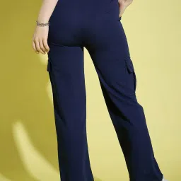 BUYNEWTREND Navy Straight Fit High Rise Pants image 2