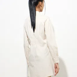 nuon women Nuon by Westside Beige Criss-Cross Detailed Cotton-Blend Shirt Dress image 2