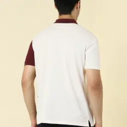 Allen Solly White Cotton Regular Fit Color-Block Polo T-Shirt image 2