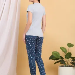 Sweet Dreams Blue Cotton Regular Fit Printed Pyjama Set image 2