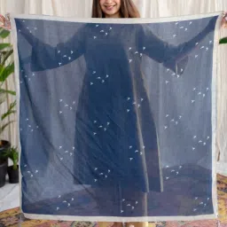 The Indian Ethnic Co Indigo Birds Pattern Ajrakh Handblock Printed Mul Cotton Scarf image 2