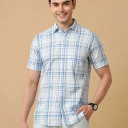 CAVALLO by Linen Club Blue Contemporary Fit Check Shirt-picture-31