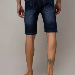 Campus Sutra Blue Regular Fit Distressed Denim Shorts image 2