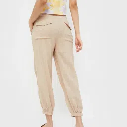 Ginger by Lifestyle Beige Cotton Textured Regular Fit Mid Rise Joggers image 2