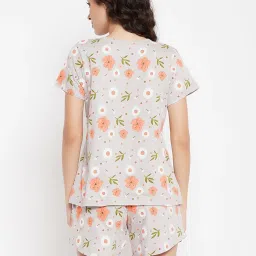 Clovia Grey Cotton Printed Top Shorts Set image 2