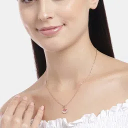 Zavya 925 Silver Radiant Rose Gold Symphony Red & White CZ Pendant with Chain for Women image 2